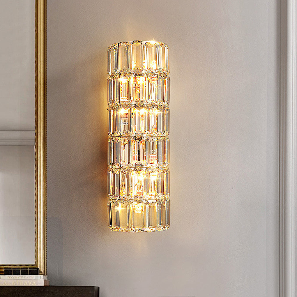 Postmodern Crystal Wall Sconce — Gold Iron, Three-Step Dimming, Round / Rectangular