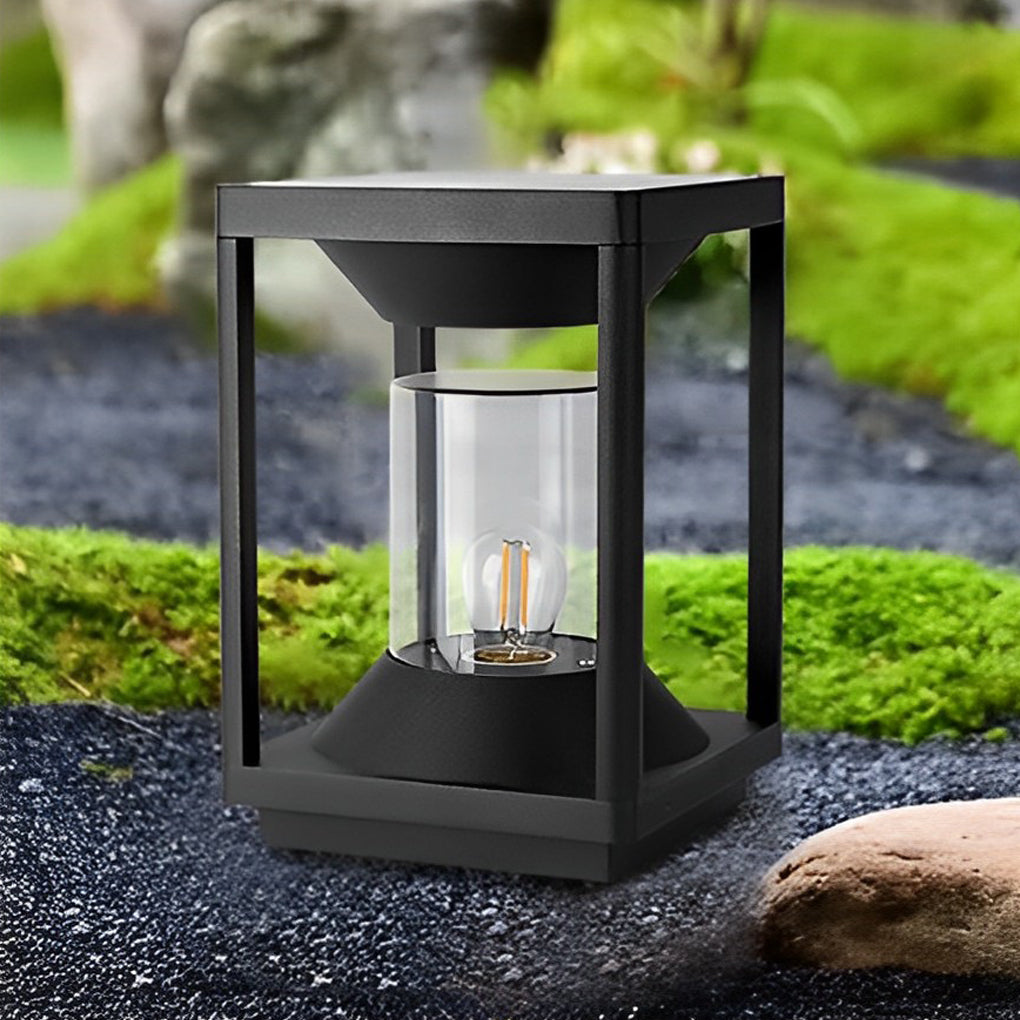 Modern Black Square Solar LED Pillar Light — Aluminum, 3W, IP65 Weatherproof, 7" × 11"