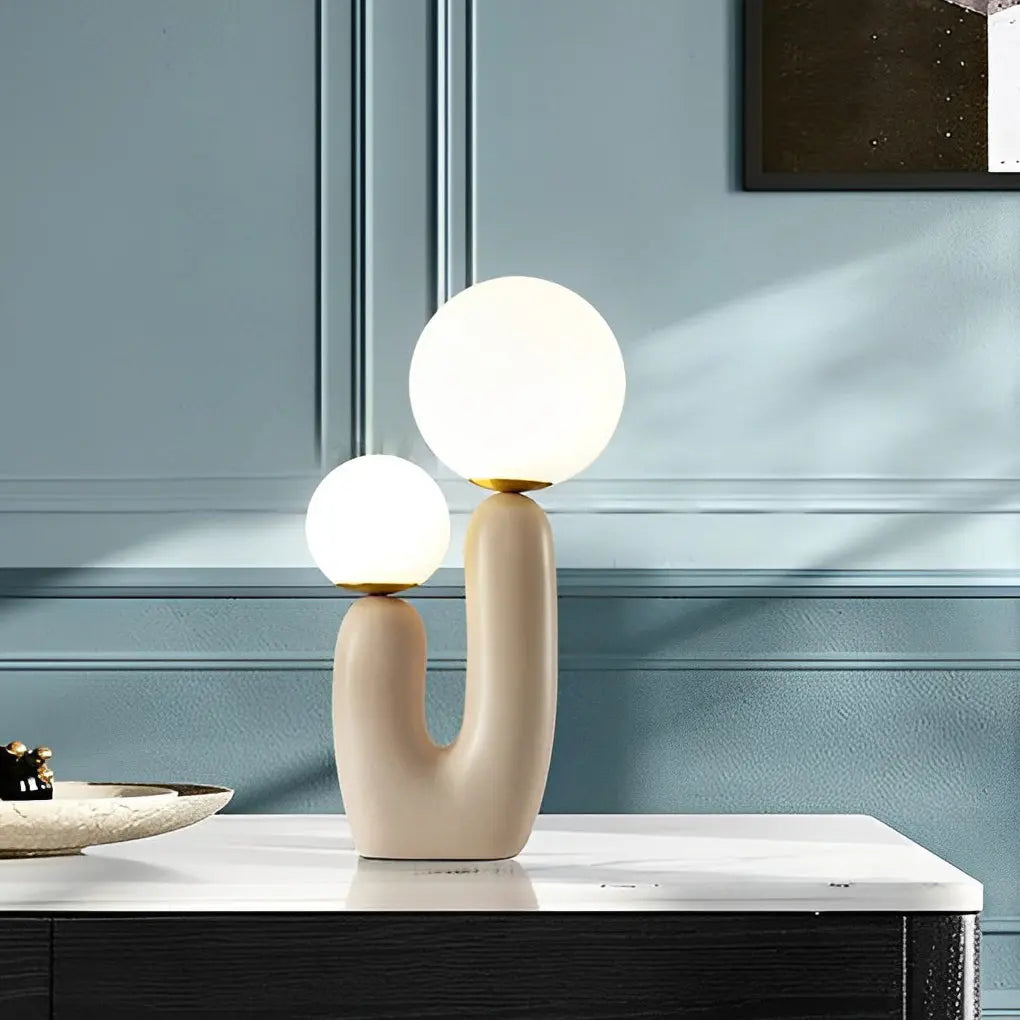 Modern Beige Cactus LED Accent Table Lamp with 2 Lights Luxe