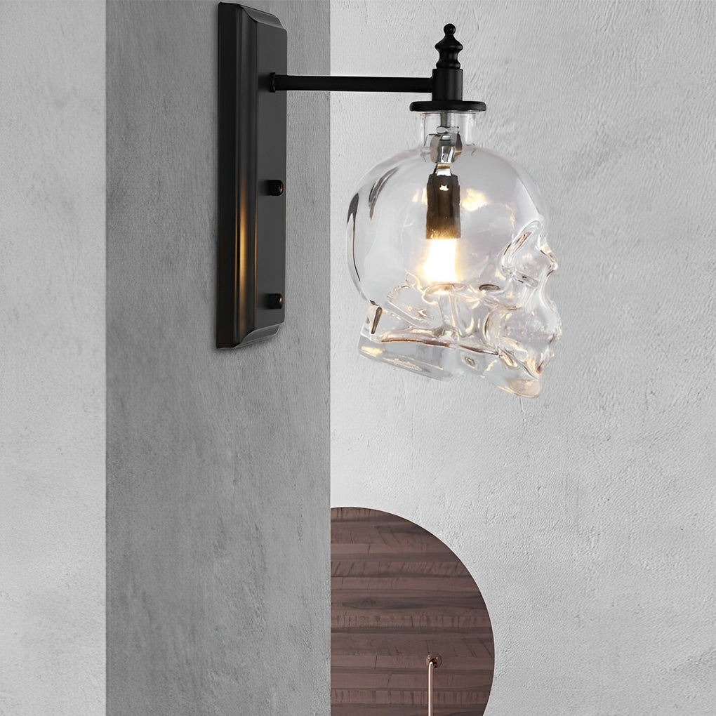 Industrial Skull Wall Sconce — Black Iron and Glass, E14, Warm White 2700–3200K