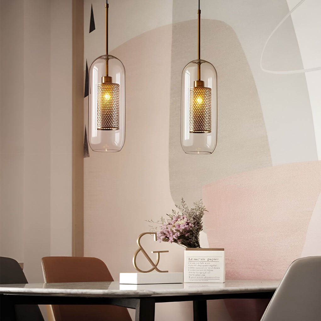 Industrial Minimalist Round Glass Pendant Light — Clear Glass, LED, Kitchen Island