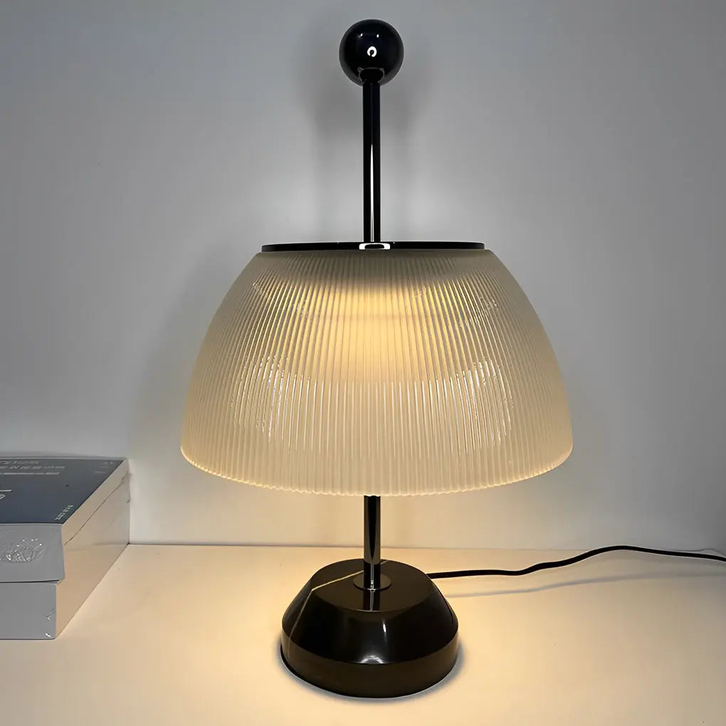 Italian Accent Table Lamps with Ribbed Glass Bowls and Metal Base Luxe