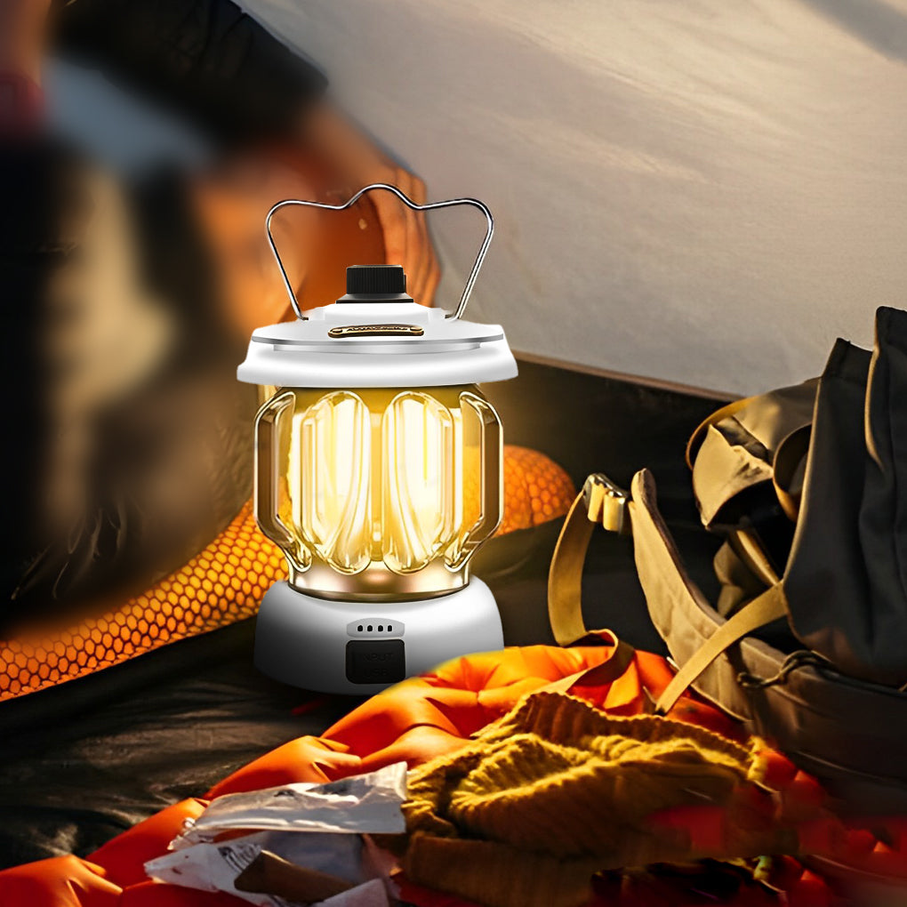Retro Portable Outdoor Camping Lantern — ABS and Iron, Rechargeable LED, Type-C, 4W 150lm, 6"
