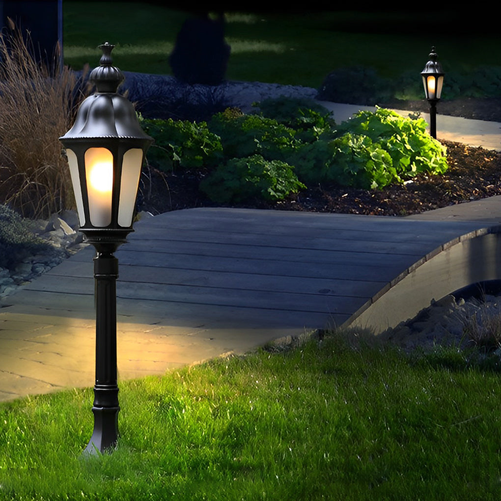 Black Outdoor Pathway Lamp Post — Die-Cast Aluminum and Glass, E27, 37" H, IP-Rated Weatherproof