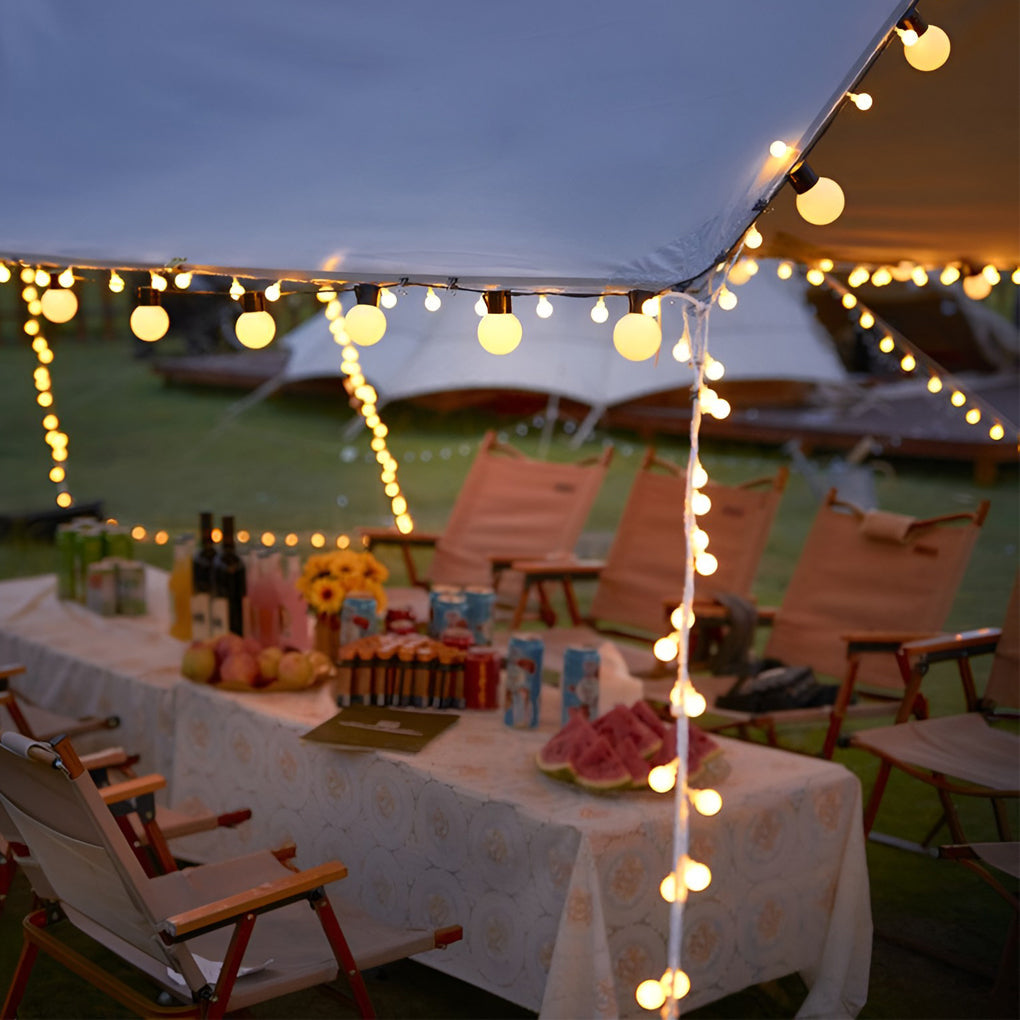 Solar LED Ball String Lights — Warm White 3000K, IP44 Weatherproof, Connectable up to 10 Strands