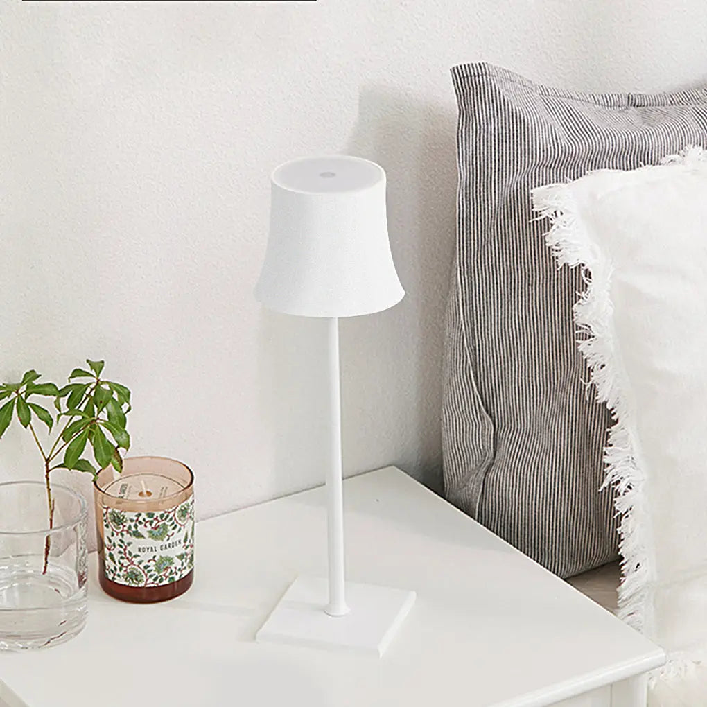 15-Inch Cordless Modern Metal Table Lamp in Black and White with a Cool Hue Luxe