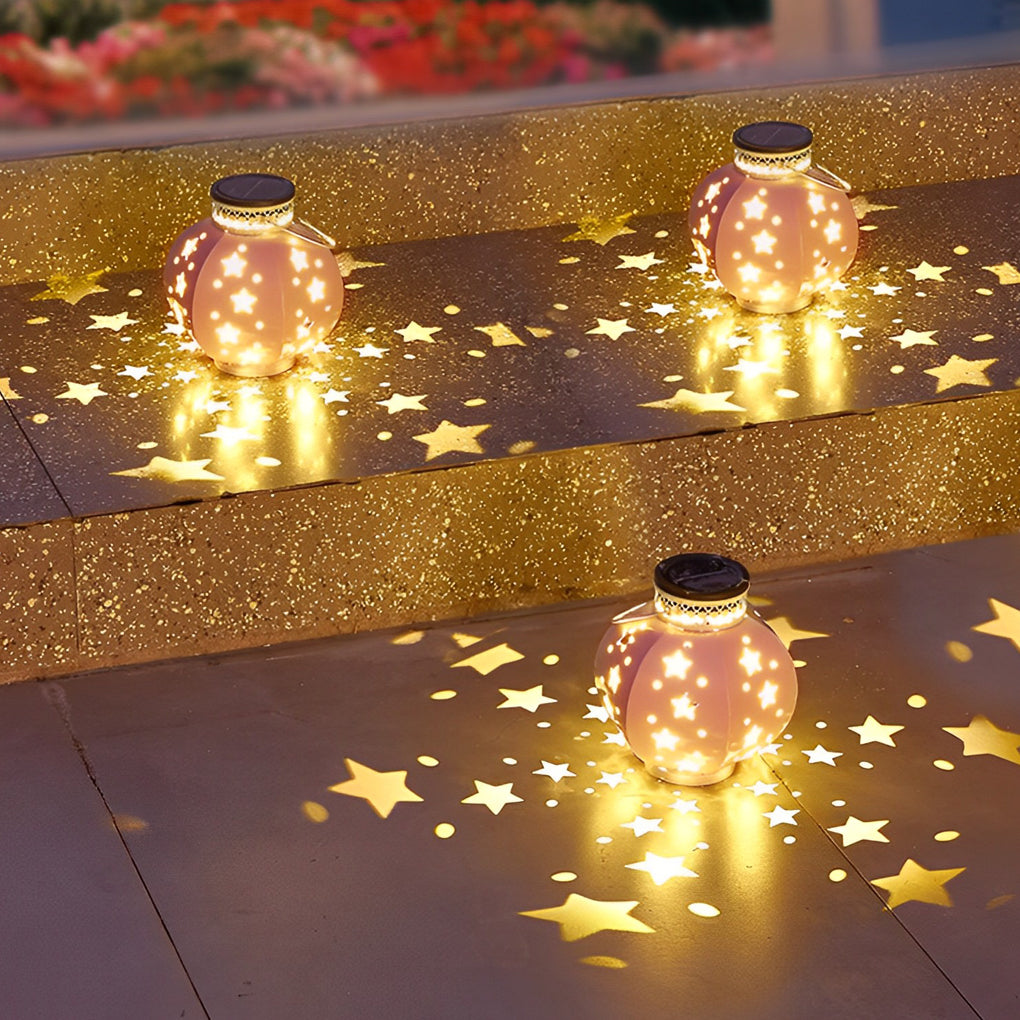 Star Projection Solar Outdoor Lantern — Iron, LED, Waterproof, 7.48" × 11"