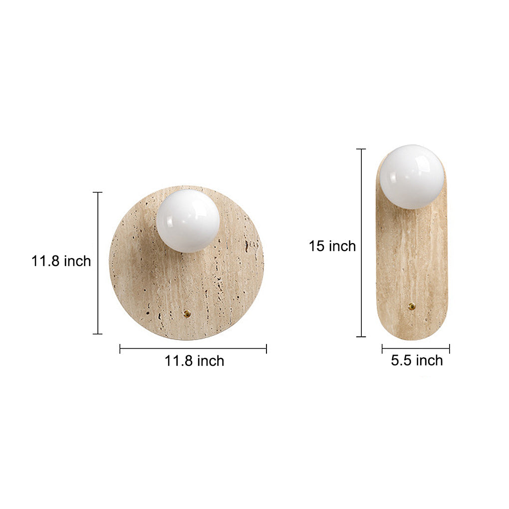 Yellow Travertine Wall Sconce — Wabi-Sabi, G9 Hardwired, 3000K Warm White, Round or Long