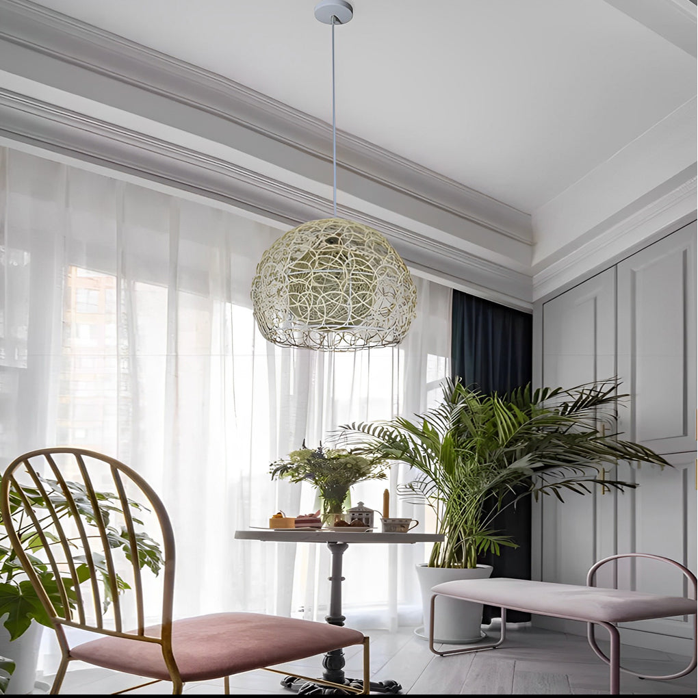 Double-Layer Round Rattan Ball Pendant — Modern Farmhouse, E27, 12"/16"/20", 59" Adjustable Wire