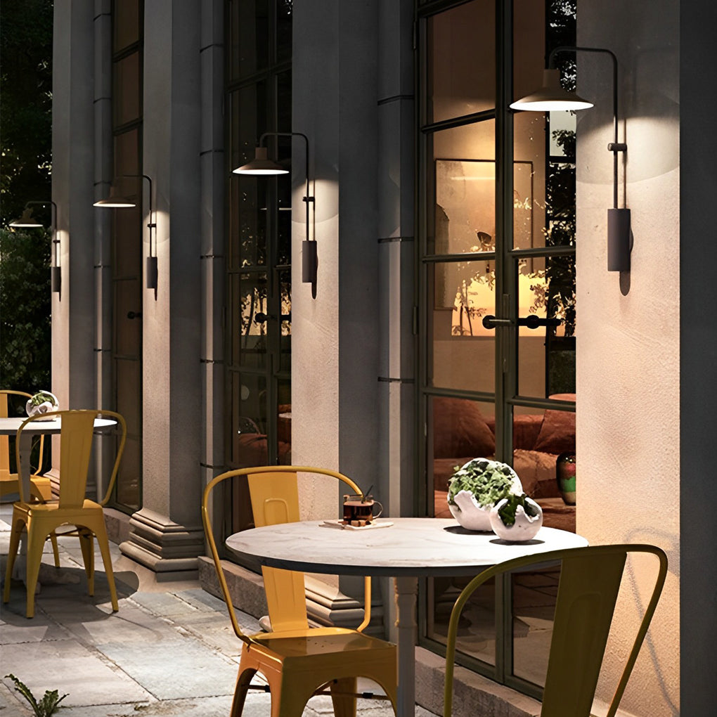 Cone Shade Swing-Arm Outdoor Wall Sconce — Stainless Steel & Aluminum, LED, Warm White 3000K, IP-Rated Weatherproof