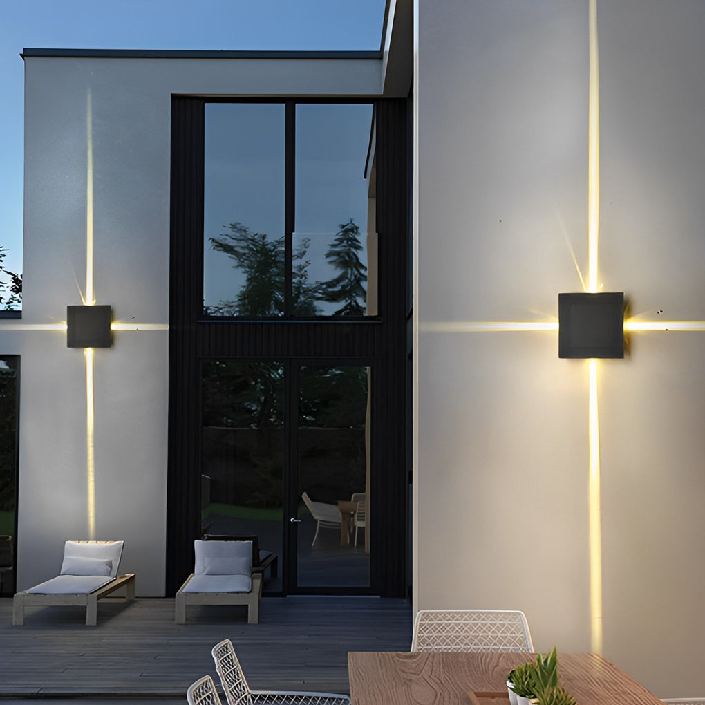 Cross Star Up/Down Outdoor Wall Sconce — Black Aluminum & Glass, 12W LED, IP54, Round or Square