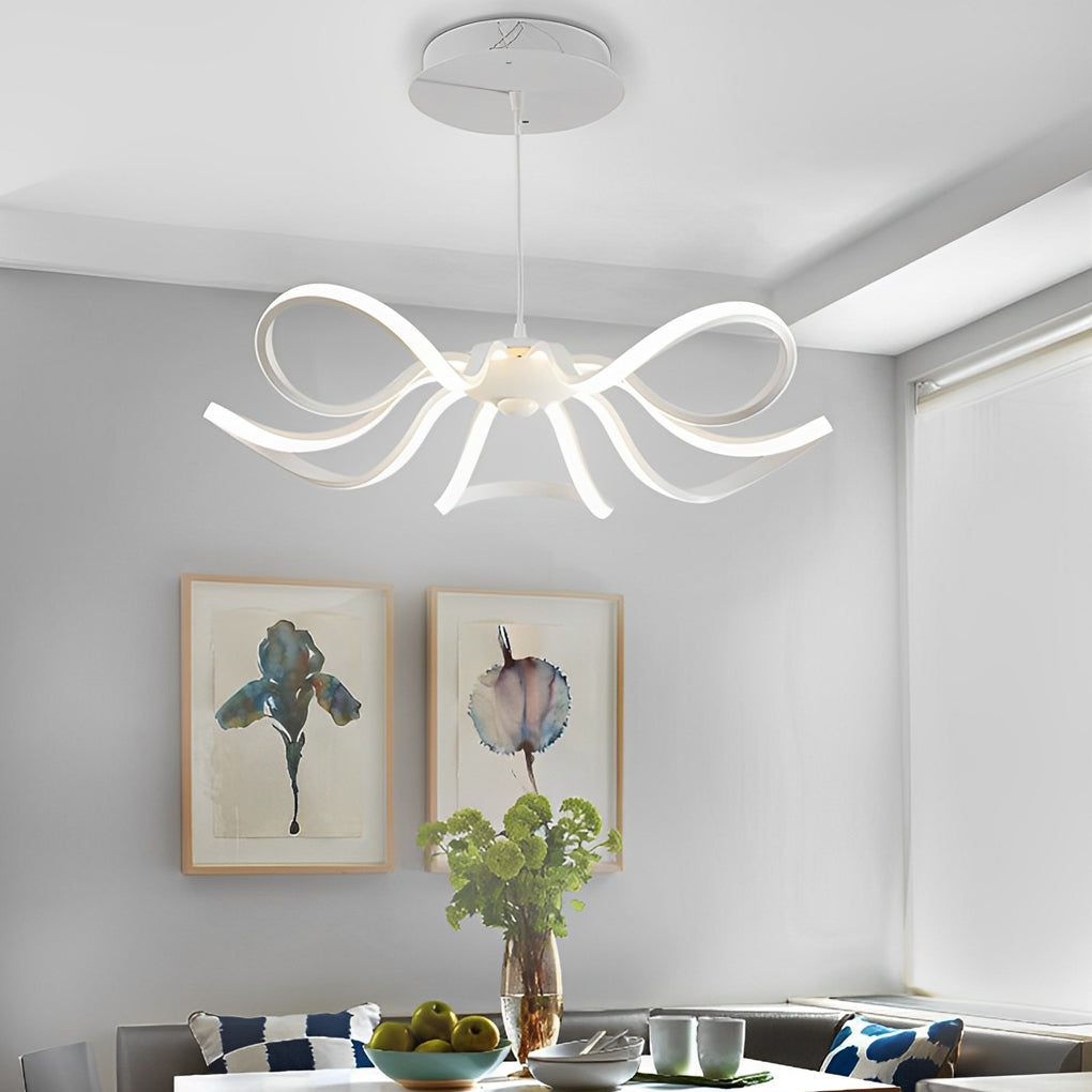 Curved Flower Petal Modern Chandelier — Aluminum & Acrylic, 22", 56W/60W LED, Stepless Dimming, White