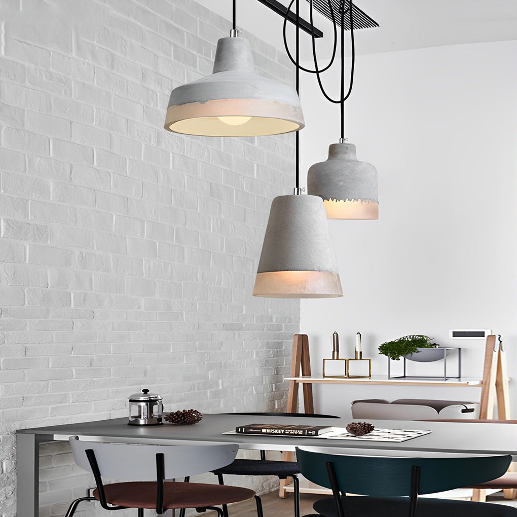 Minimalist Industrial Pendant Light — Resin Cement, Conical / Cylindrical / Drum, E27, 3000K Warm White
