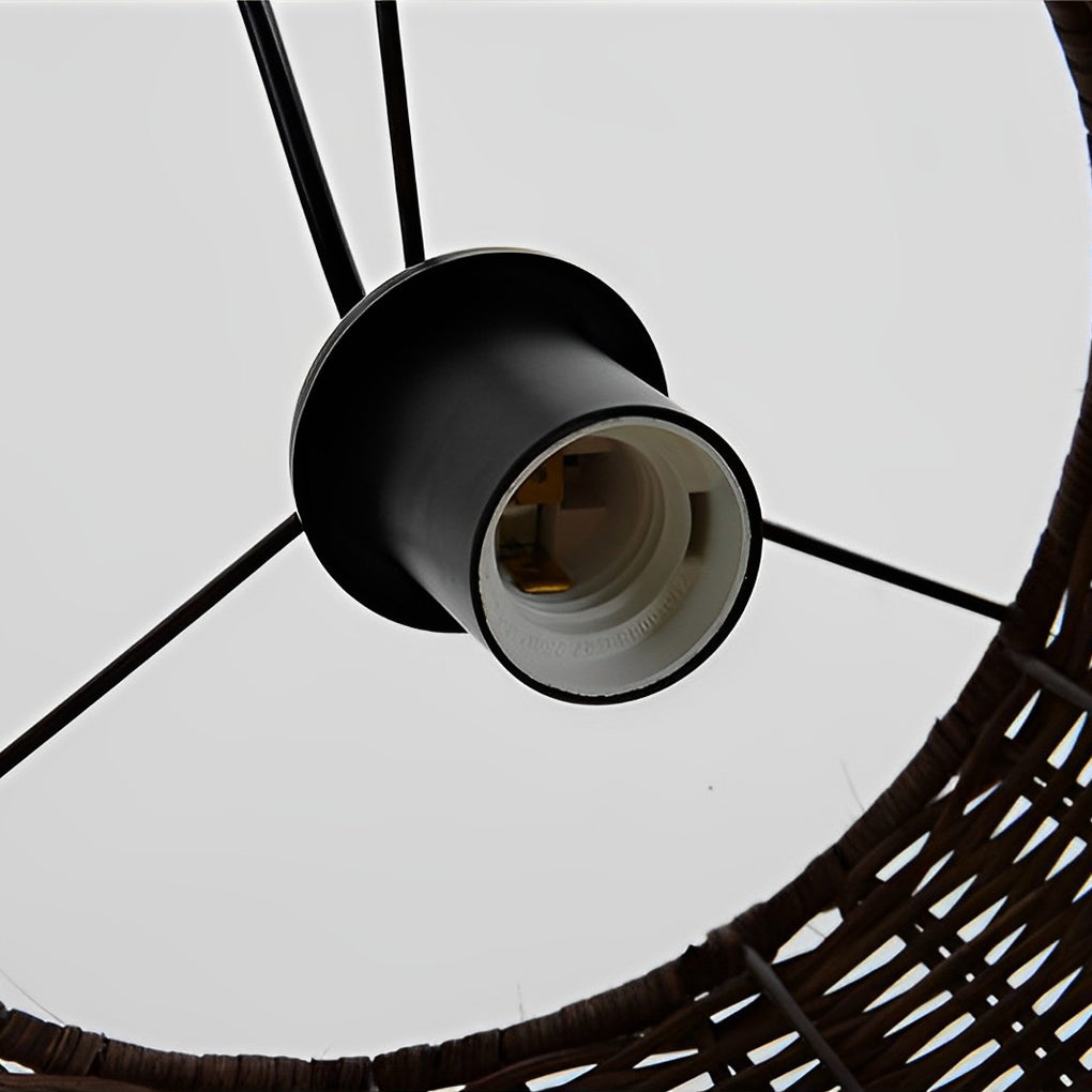 Retro Rattan Pendant Light — Handcrafted Natural Rattan, Industrial, E27, 15" Diameter