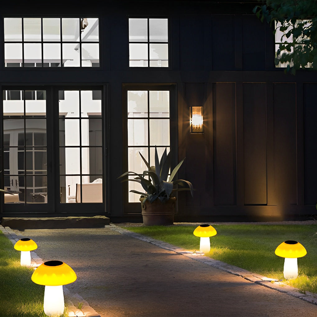 Mushroom Solar LED Lawn Light — ABS, Warm White 3000K, Auto Dusk-to-Dawn, IP Weatherproof, 7" × 15"