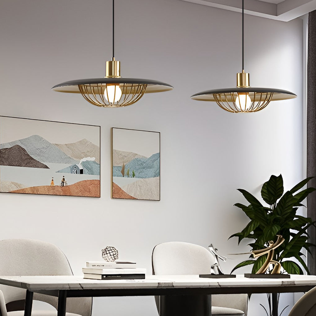 Circular Modern Pendant Light — Electroplated Iron, Three-Step Dimming, E27, Black or White, 14" or 18"