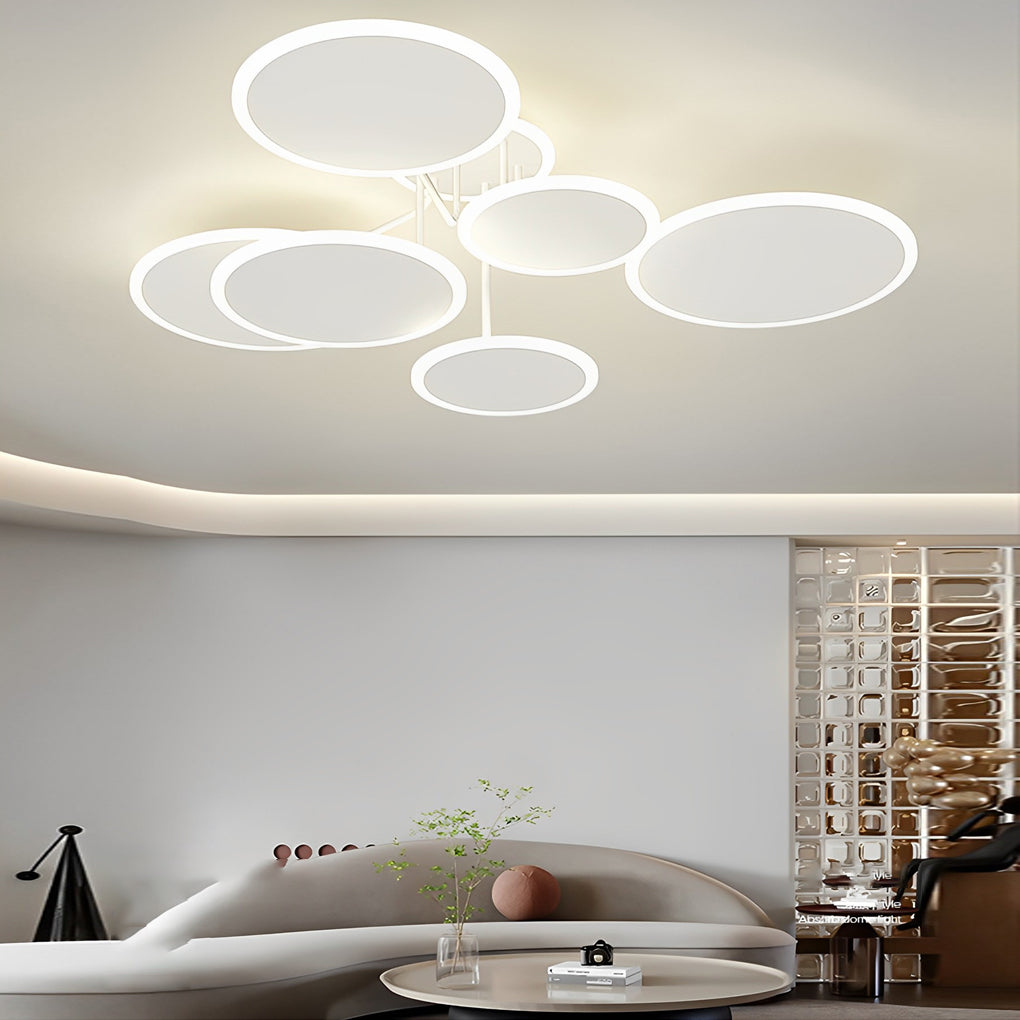 Circular LED Semi-Flush Mount — Matte White Acrylic & Iron, 2/3/6-Light, Three-Step Dimming