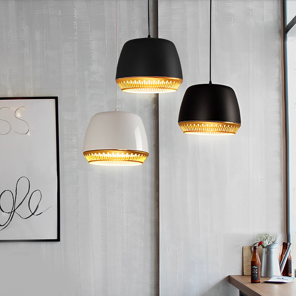 Modern Round Ball Pendant Light — Iron, 12" Diameter, Adjustable Wire, Black or White