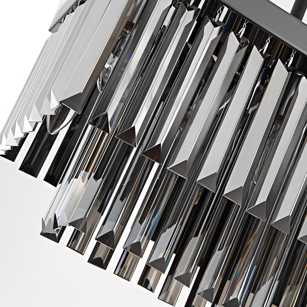Rectangular Crystal LED Chandelier — Smoke Gray, Stainless Steel, 3-Step Dimming (3000K/4500K/6000K), E14