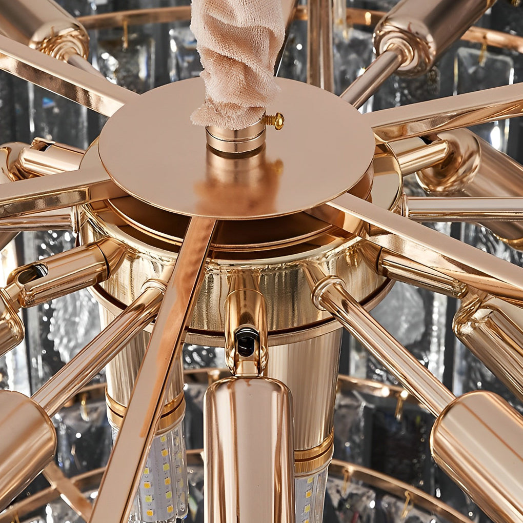 Postmodern Round Crystal Strip Chandelier — Electroplated Hardware, E14, Three-Step Dimming (3000K / 4500K / 6000K)