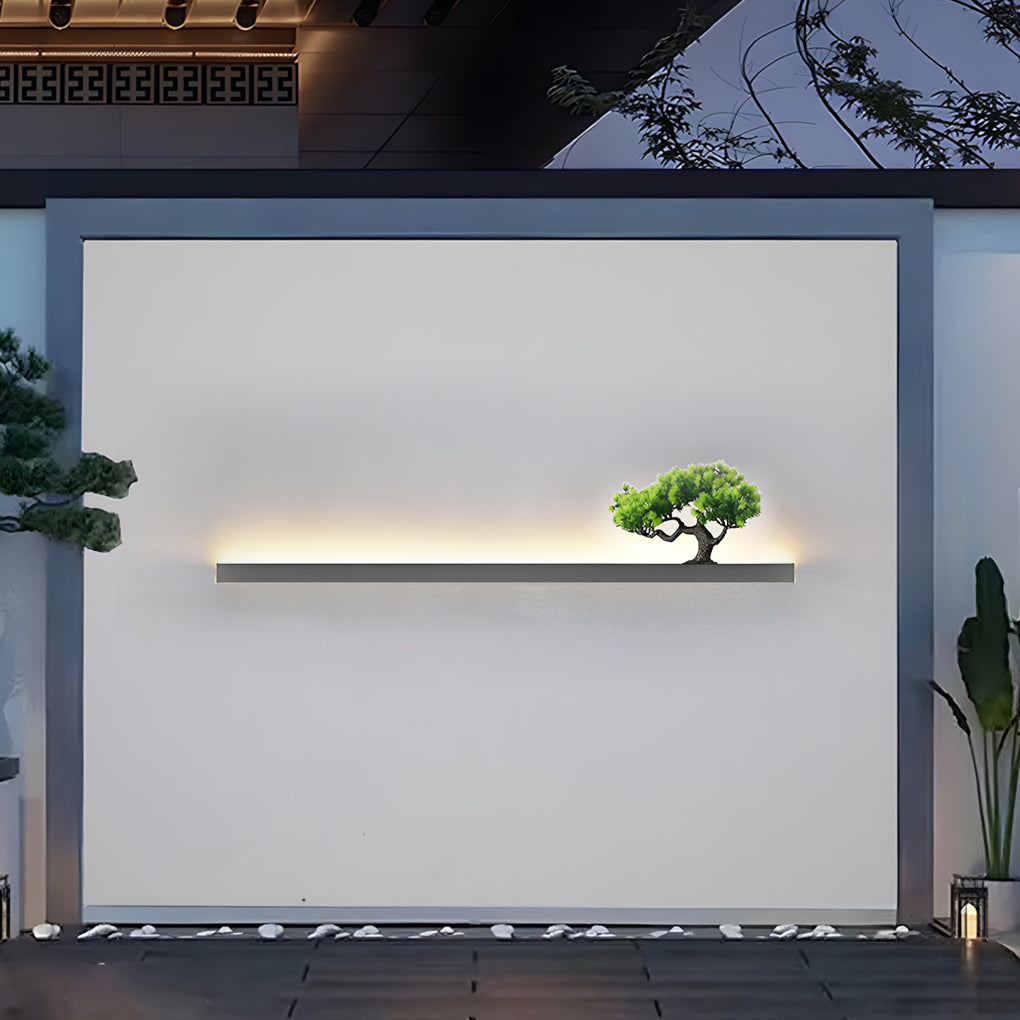 Simulated Plant Outdoor Wall Sconce — Black Steel & Acrylic, Dimmable, Waterproof, 24"–79"