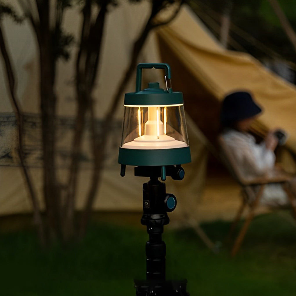 Forest Green Rechargeable Camping Lantern — ABS+PC, USB 5V, LED Dimmable, IP65 Waterproof, 15-Hour Battery, 5" × 7"