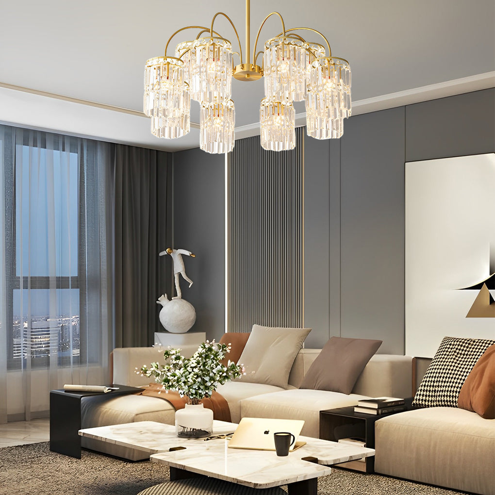 Postmodern Crystal Chandelier — Copper Arms, K9 Crystal Shade, 4 to 10-Light, E27