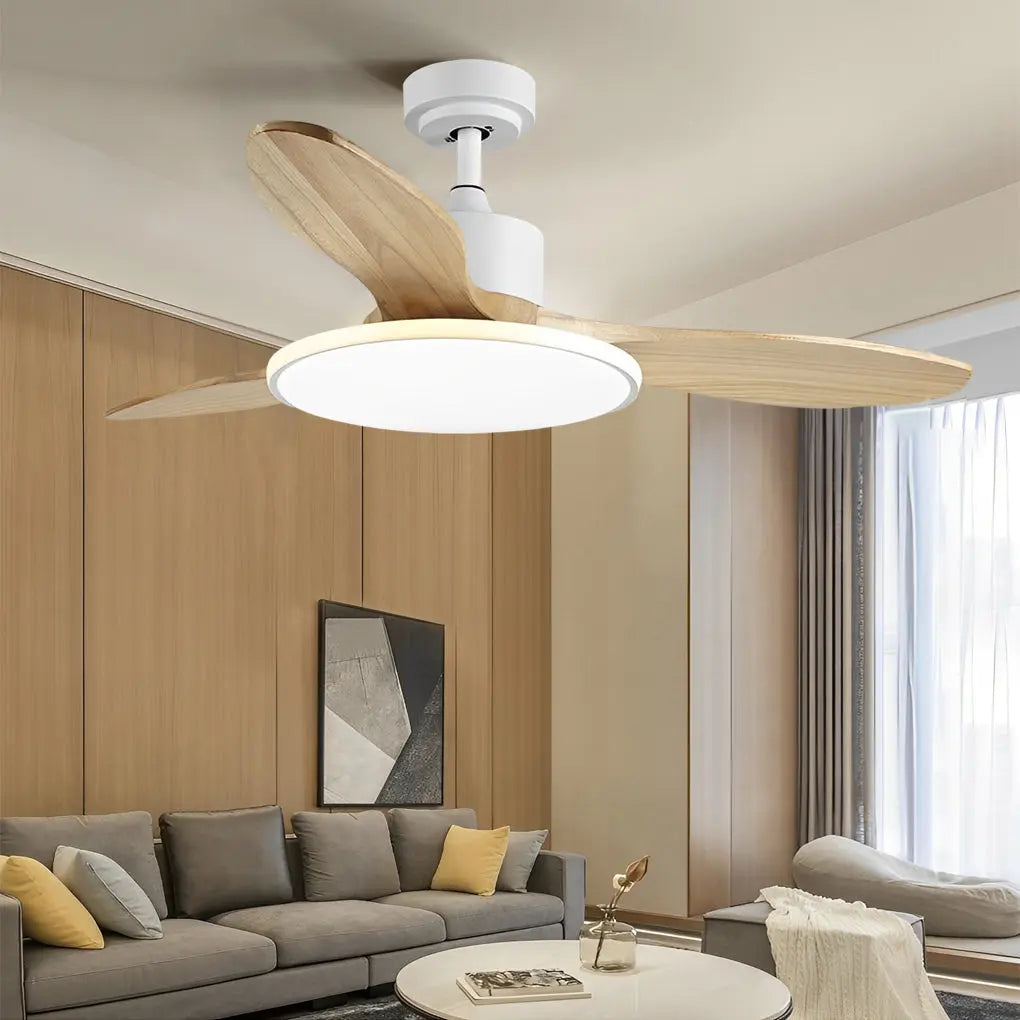 Nordic Ceiling Fan Light with Remote Control - Wood Mute Design and 3-Step Dimming LED Luxe