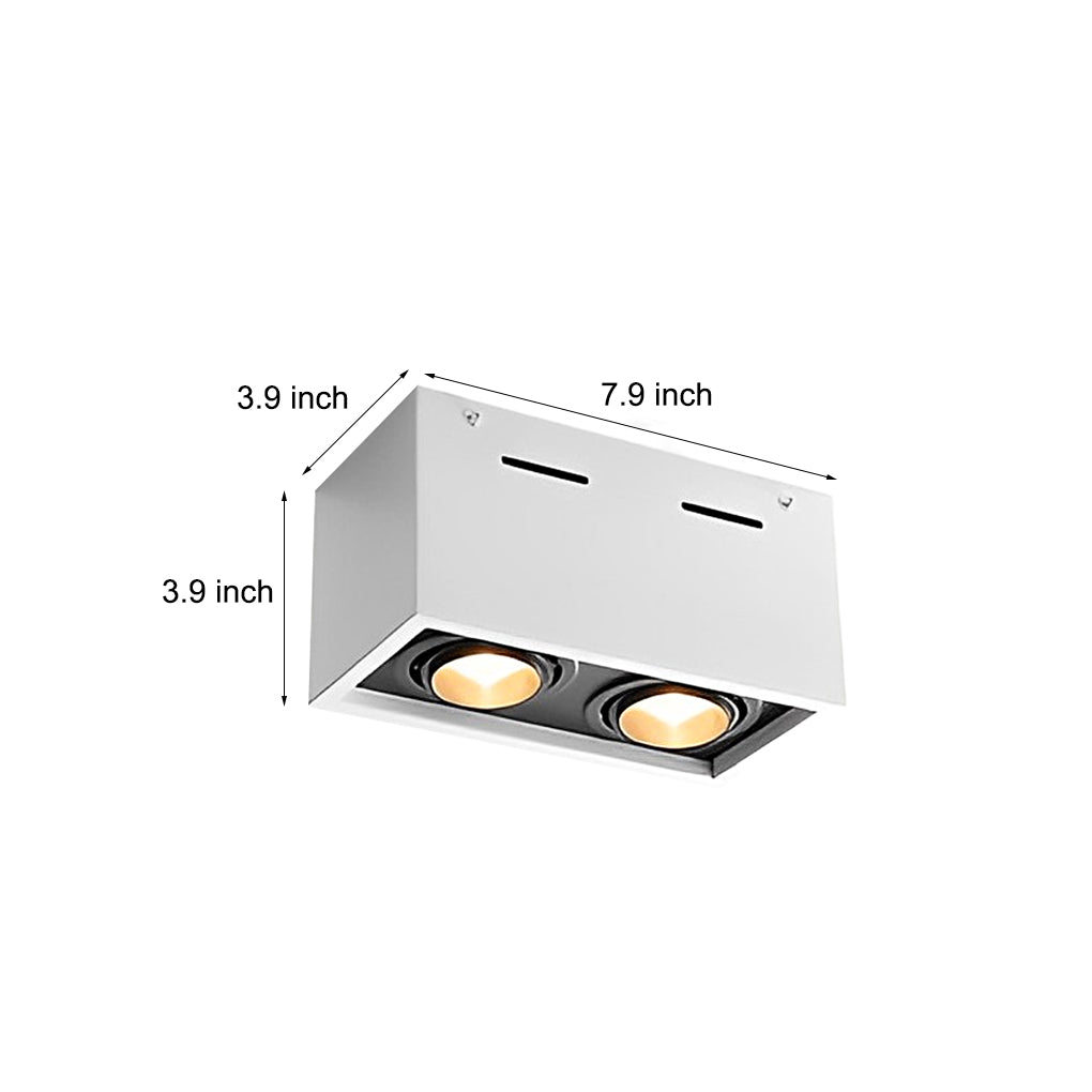 Modern Rectangular Surface-Mount Spotlight — Aluminum, 2-Light, 18W LED, 360° Adjustable, Anti-Glare