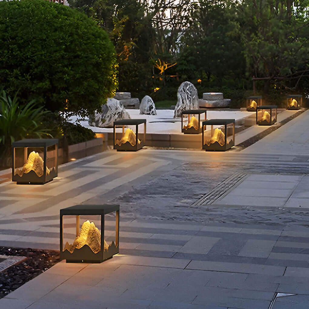 waterproof outdoor solar decorative column light for mountain landscapes