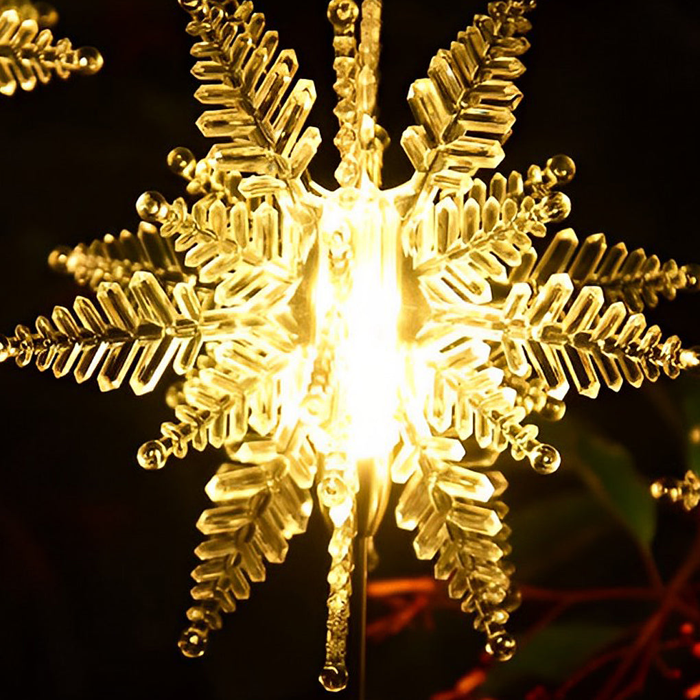Snowflake Solar Lawn Lights, 2-Pack — Acrylic & Stainless Steel, LED Warm White, IP65, 8" Diameter