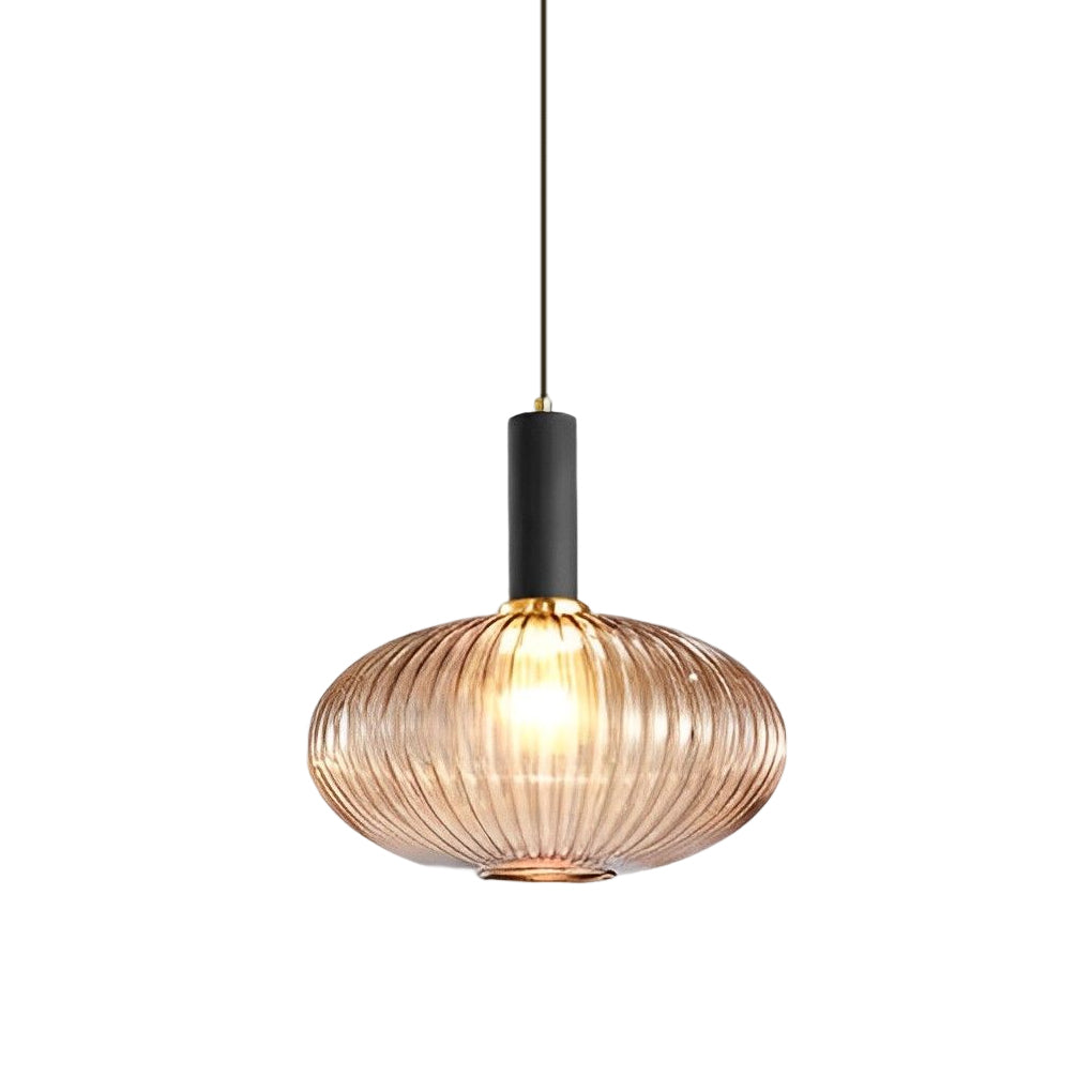 Striped Glass Lantern Mini Pendant — Modern, LED, 3000K, Available in Green, Amber, and Smoke Gray