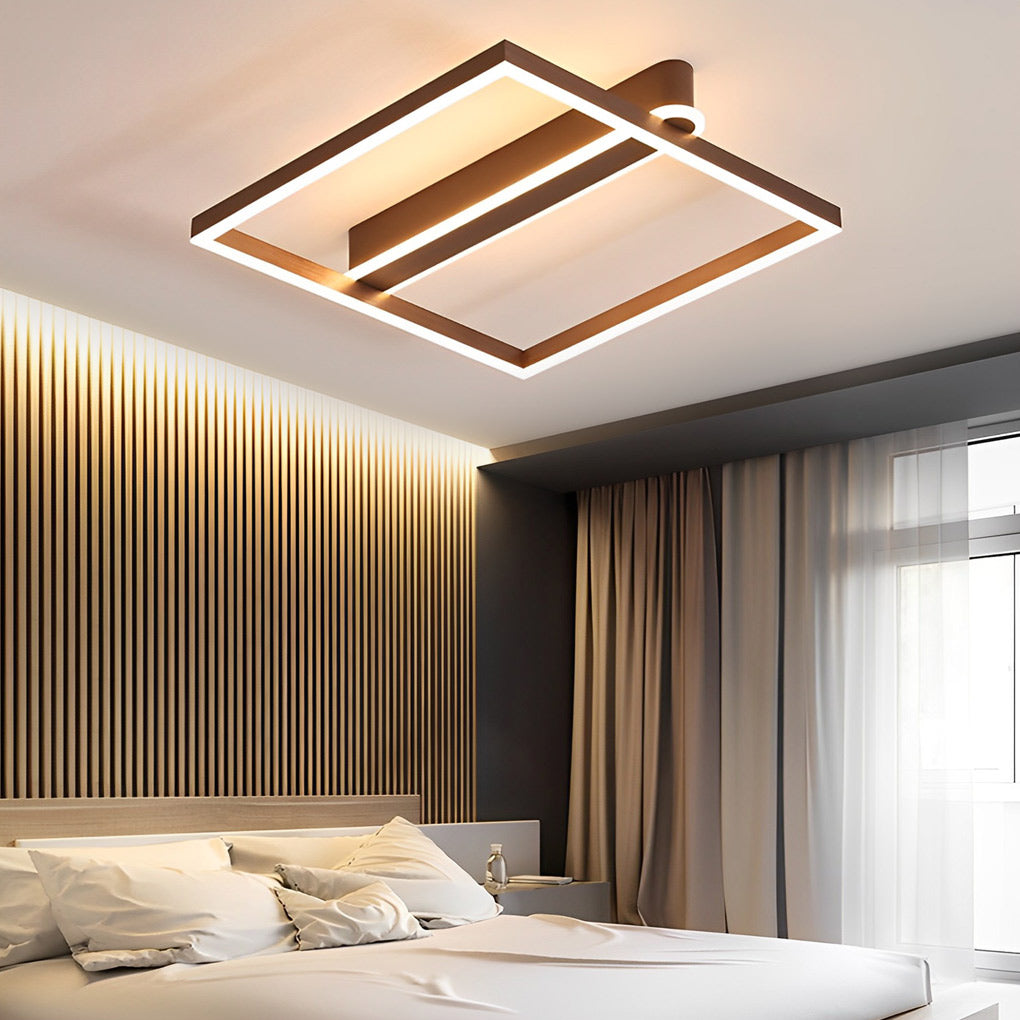 Square Double-Frame LED Flush Mount — Aluminum and Iron with Acrylic Shade, 45W–64W, 22"