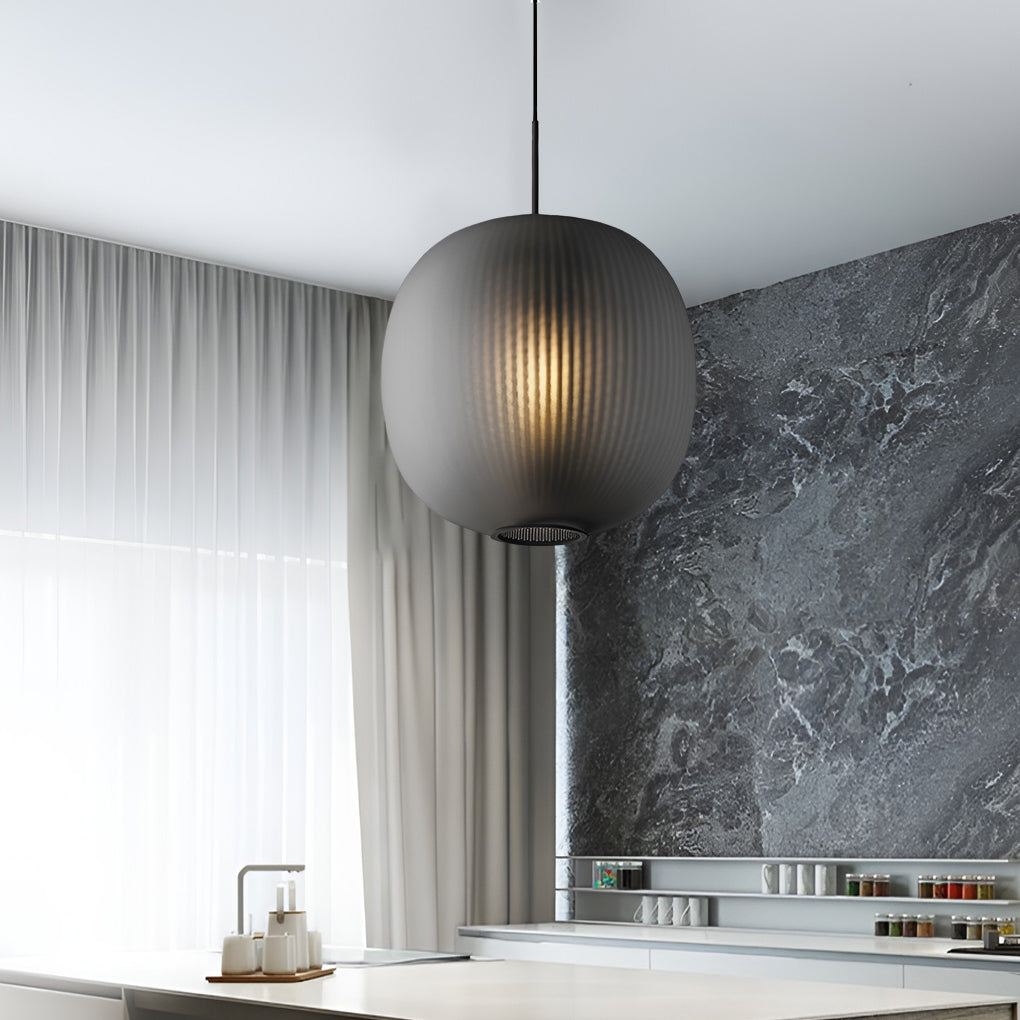 Round Lantern Pendant Light — Glass, LED, 9" Diameter, Black or White