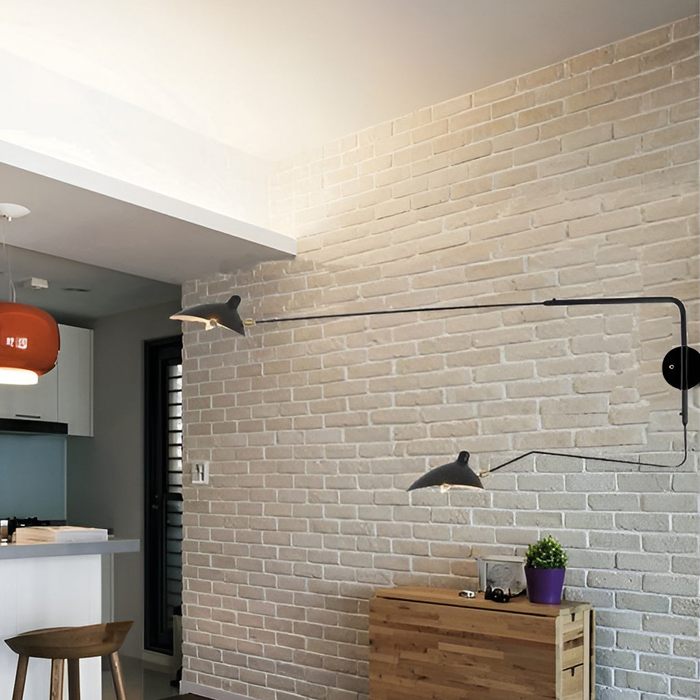 Industrial Swing-Arm Wall Sconce — Black Iron, Adjustable 360°, E27, 1- or 2-Light