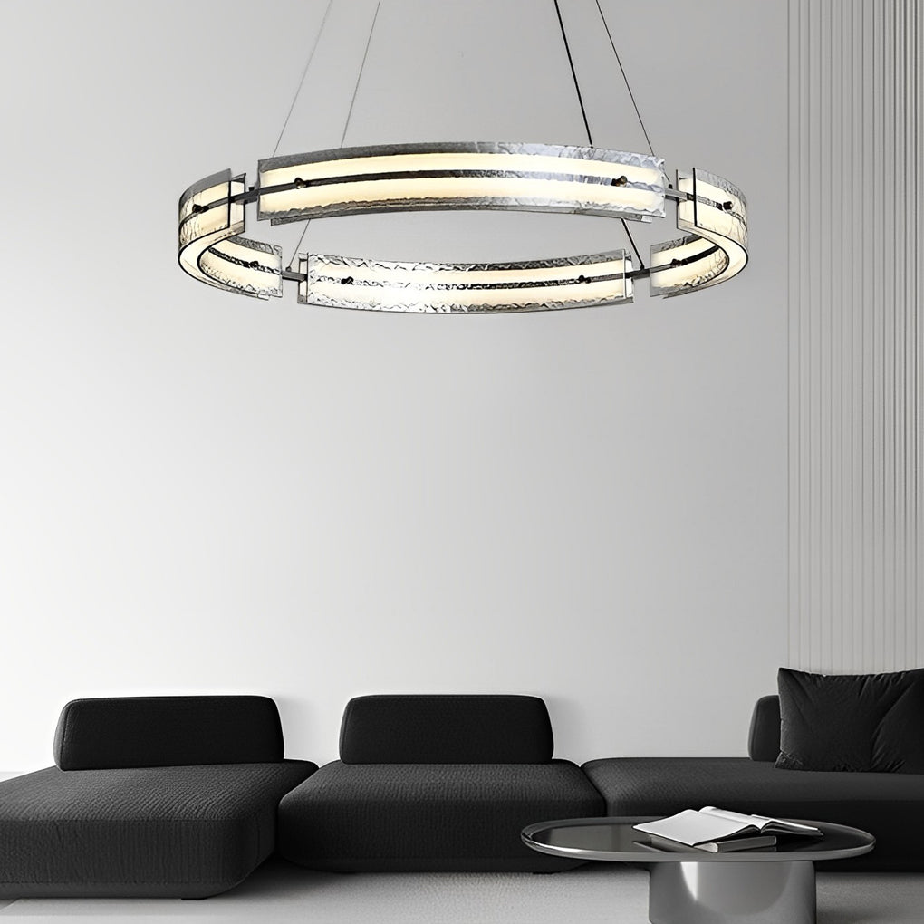 Circular Copper & Glass LED Chandelier — Stepless Dimming, 3000K–6000K, 24"/32"/47"
