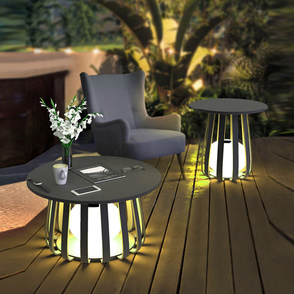 Round Solar Outdoor Lantern Side Table Light — Iron, RGB + Warm White LED, IP65 Weatherproof, 3.7W