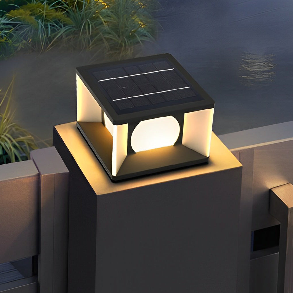 Modern Square Solar Post Cap Light — Stainless Steel, LED, IP65 Weatherproof, 3000K Warm White