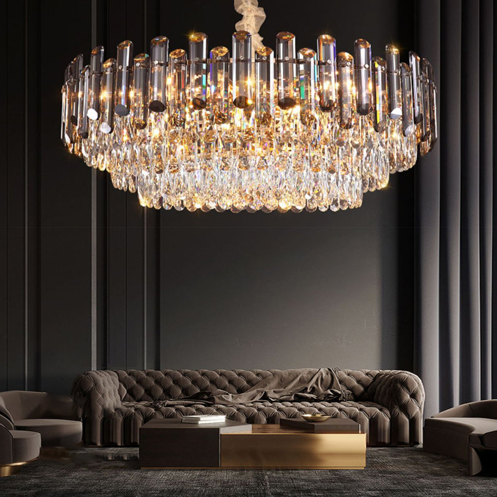 Multi-Layer Crystal Chandelier — Electroplated Iron, Round & Oval, 3000K Warm White, 20"–37"