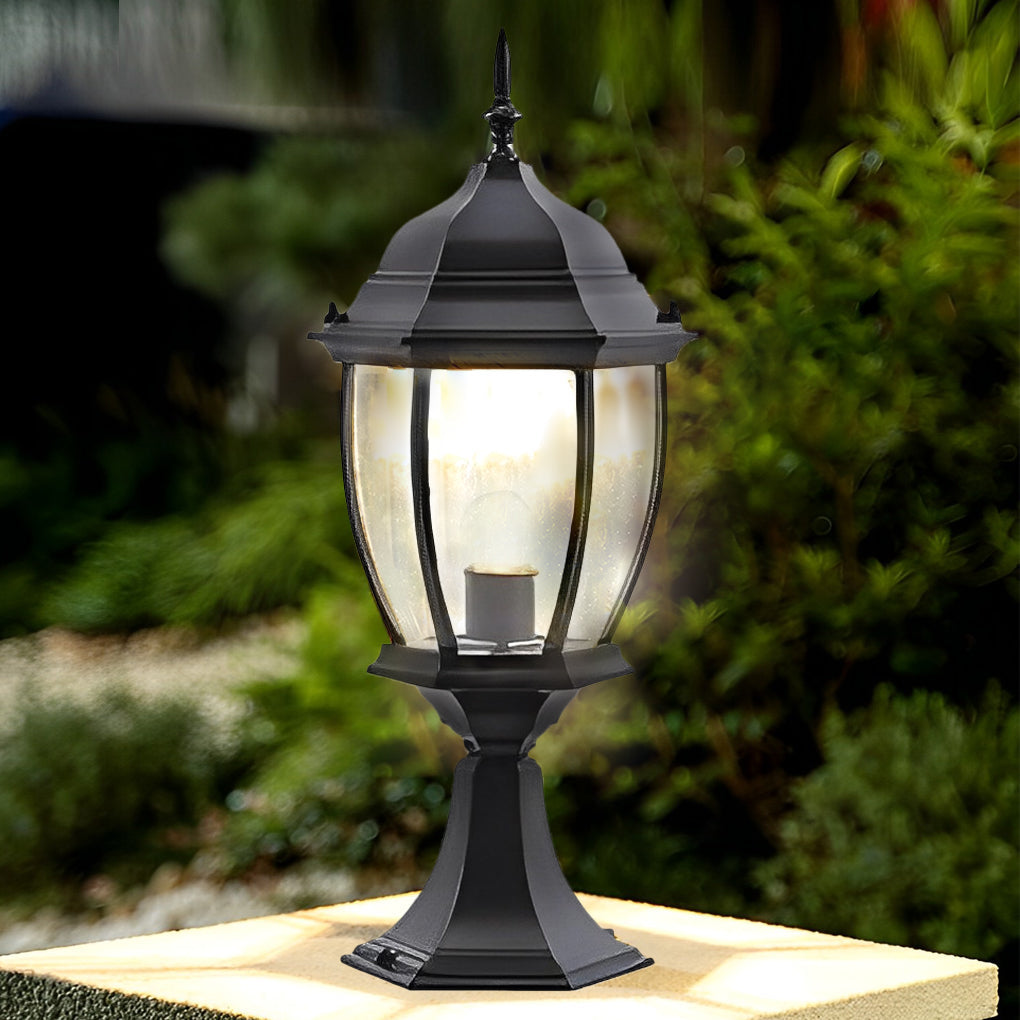 Vintage Black Solar Outdoor Post Light — Die-Cast Aluminum & Glass, LED 3000K, Remote Control, 7W Panel, IP Weatherproof