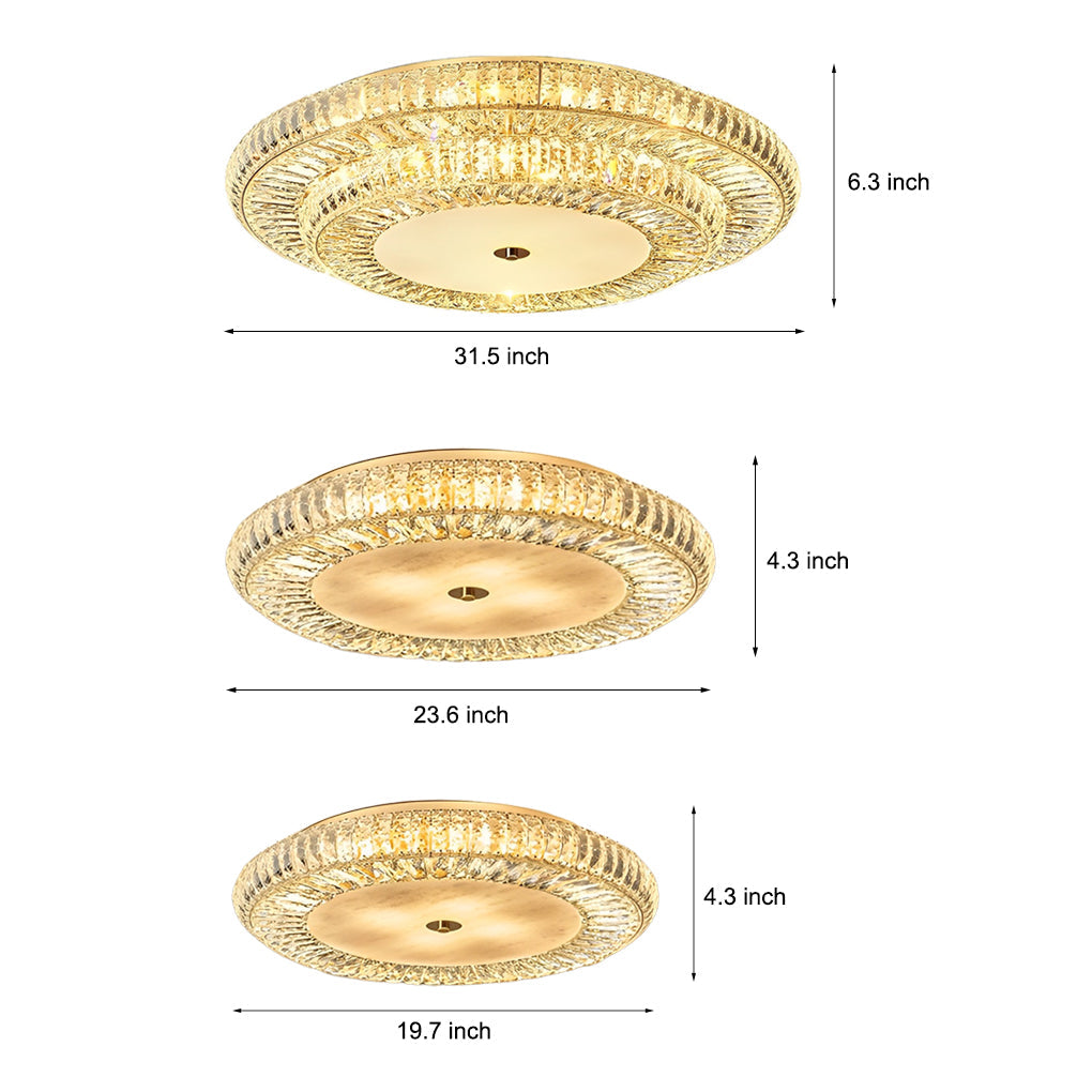 Round Crystal Flush-Mount Ceiling Light — Metal and Glass, Three-Step Dimming, 110V