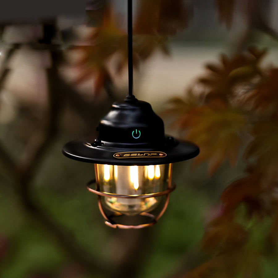 Retro Round LED Camping Lantern — Iron, ABS & PC, USB Rechargeable, 7 Lighting Modes, 2000mAh, Waterproof