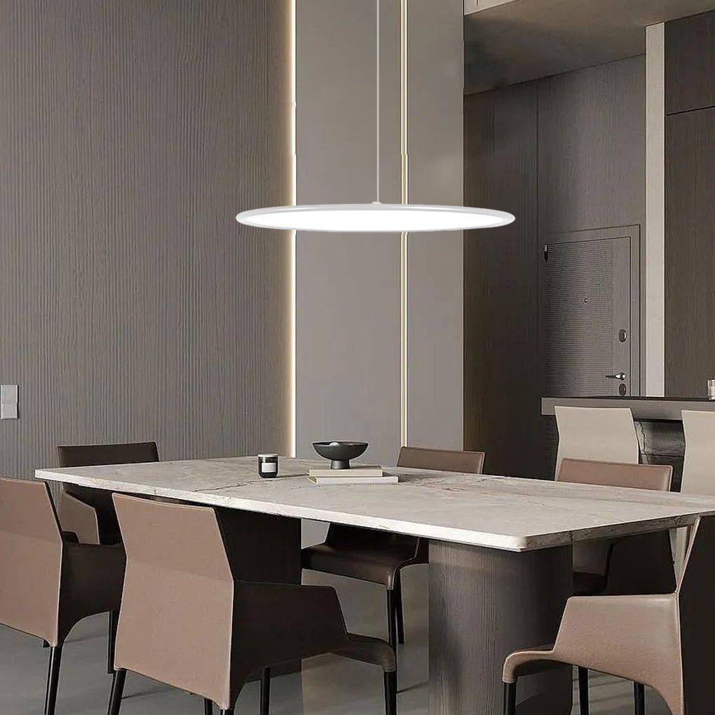 Minimalist Industrial Circular Linear Pendant Light — Metal, Stepless Dimming, 16", 20", or 24", Black or White