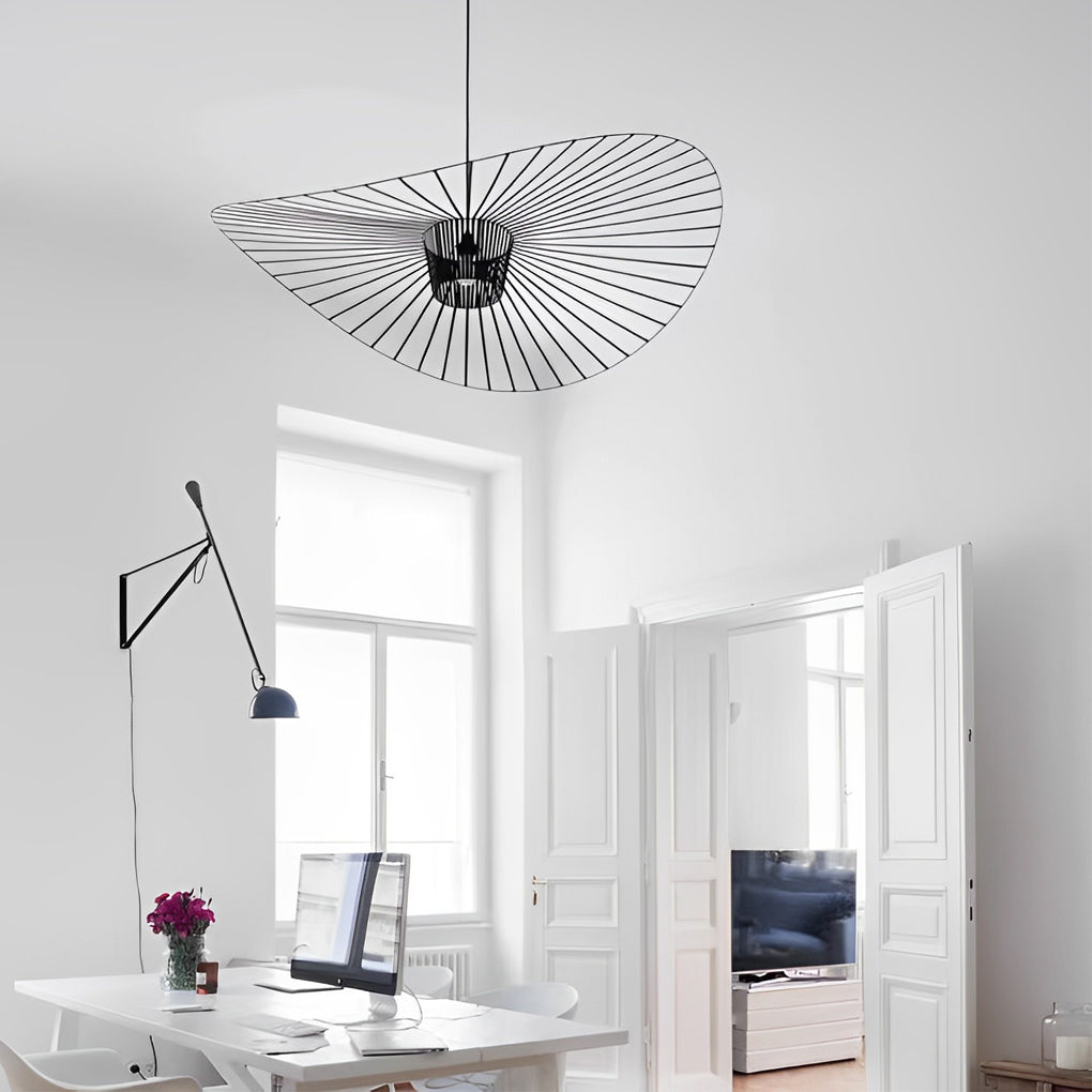 French Hat Fabric Chandelier — Metal Frame, E27, Adjustable, 23.6" or 31.5", Black / Brown / White
