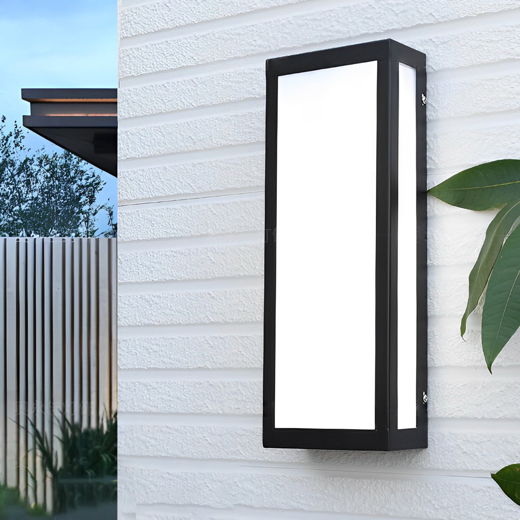 Modern Rectangular Outdoor Wall Sconce — Matte Black Iron, LED, Waterproof Acrylic Shade