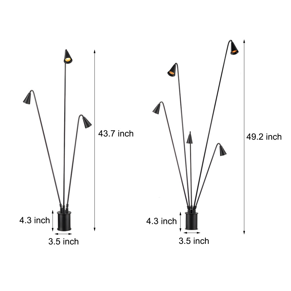 Multi-Head Industrial Outdoor Floor Lamp — Die-Cast Aluminum, Black, 360° Rotation, IP55, Hardwired, 3-Light or 5-Light