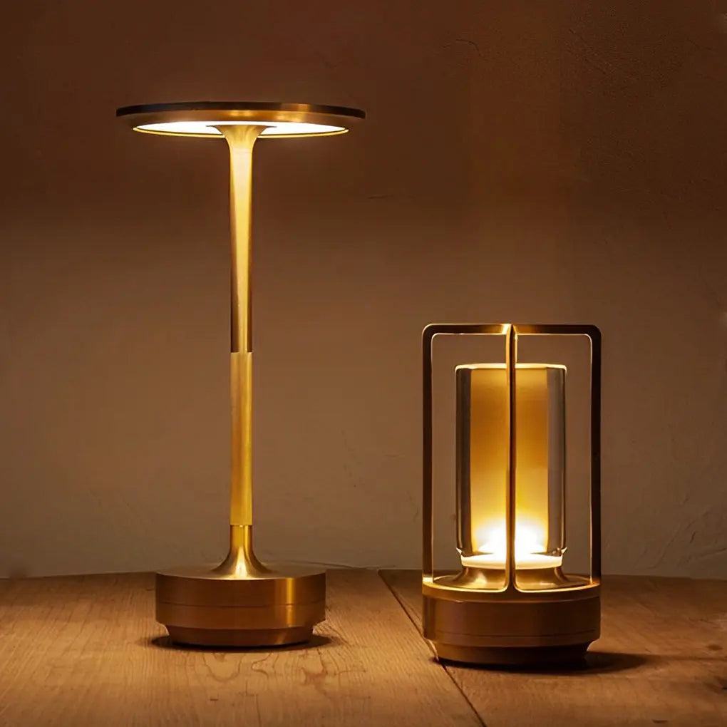 Slender Cordless UFO Alien Table Lamp with Plated Metal Finish Luxe