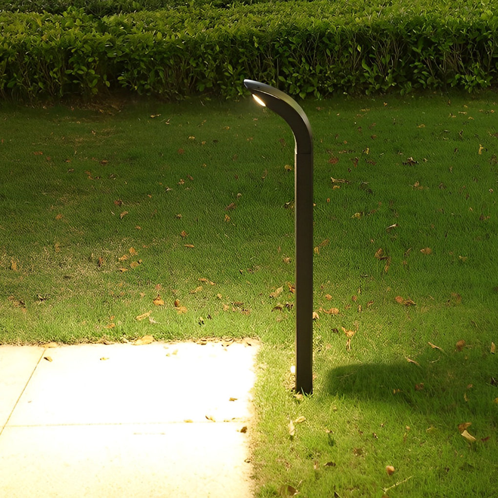 Curved-Head COB LED Bollard Path Light — Matte Black Aluminum, 10W, IP65 Weatherproof, 3000K Warm White