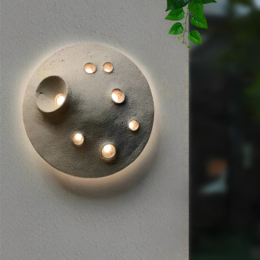 Lunar Crater Round Outdoor Wall Sconce — Stone, LED, IP65 Weatherproof, 12" or 18", 3000K Warm White