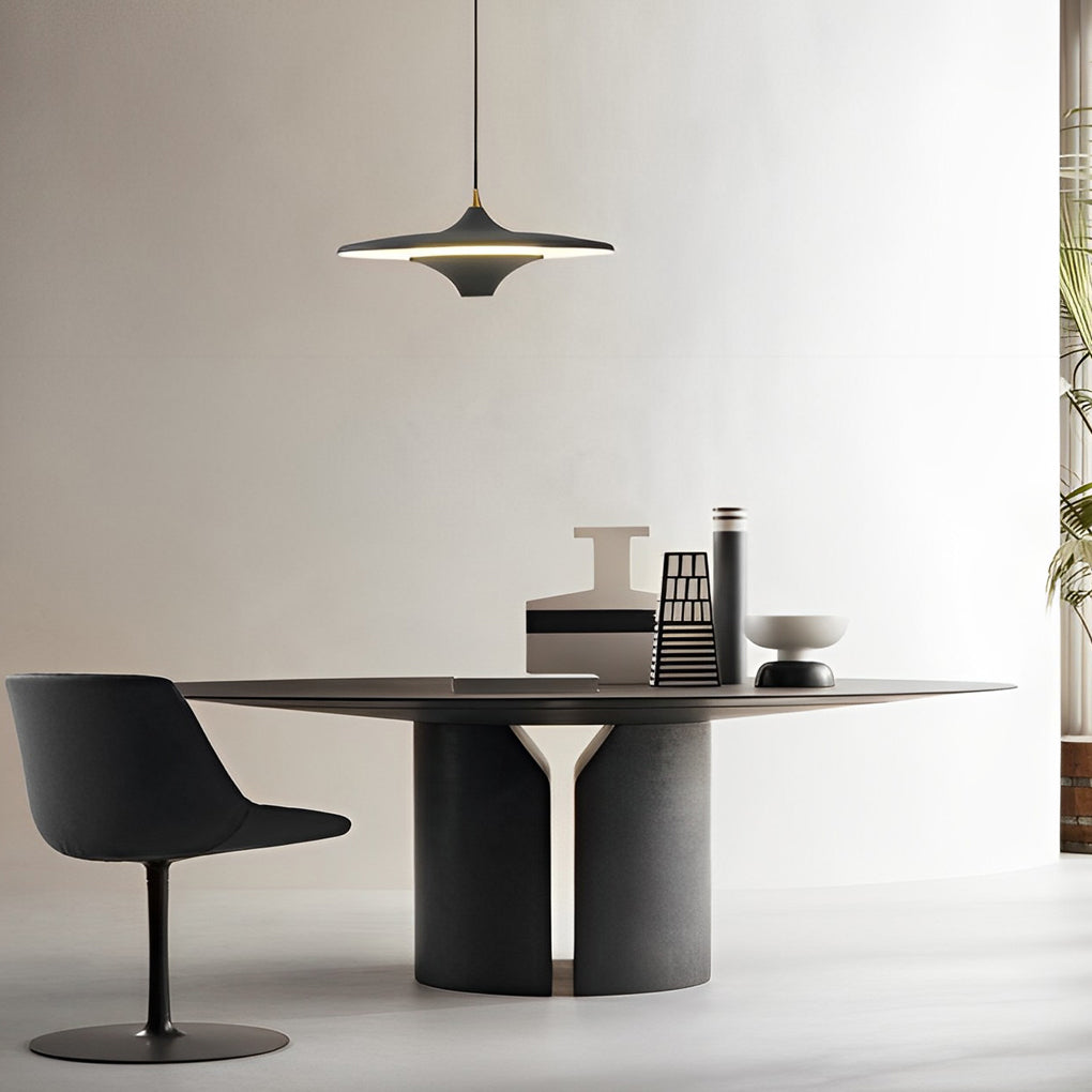 Round COB Pendant Light — Iron, 14" Diameter, Adjustable Hanging, 3000K Warm White, Black / White / Gold